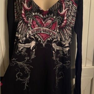 Rebel Saints Black and Pink Long Sleeve Top